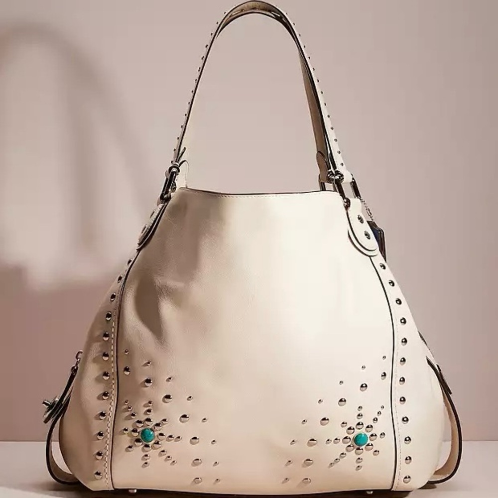 Coach Cream Leather Hobo Shoulder Bag with Turquoise Accents - Picture 2 of 7